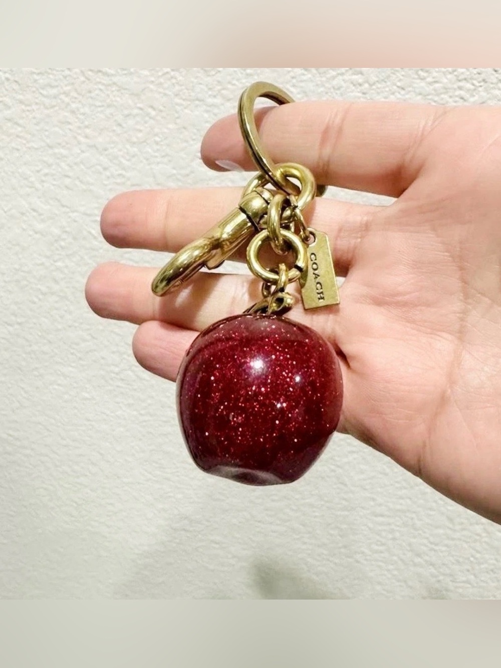 COACH Red Glitter Apple Key & Card Holder with Gold Hardware - Picture 3 of 10